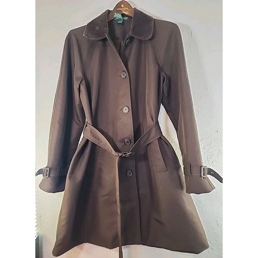 Lauren Ralph Lauren LRL Utility Jacket Coat M Full Button Corduroy Belted Lined - Picture 1 of 8